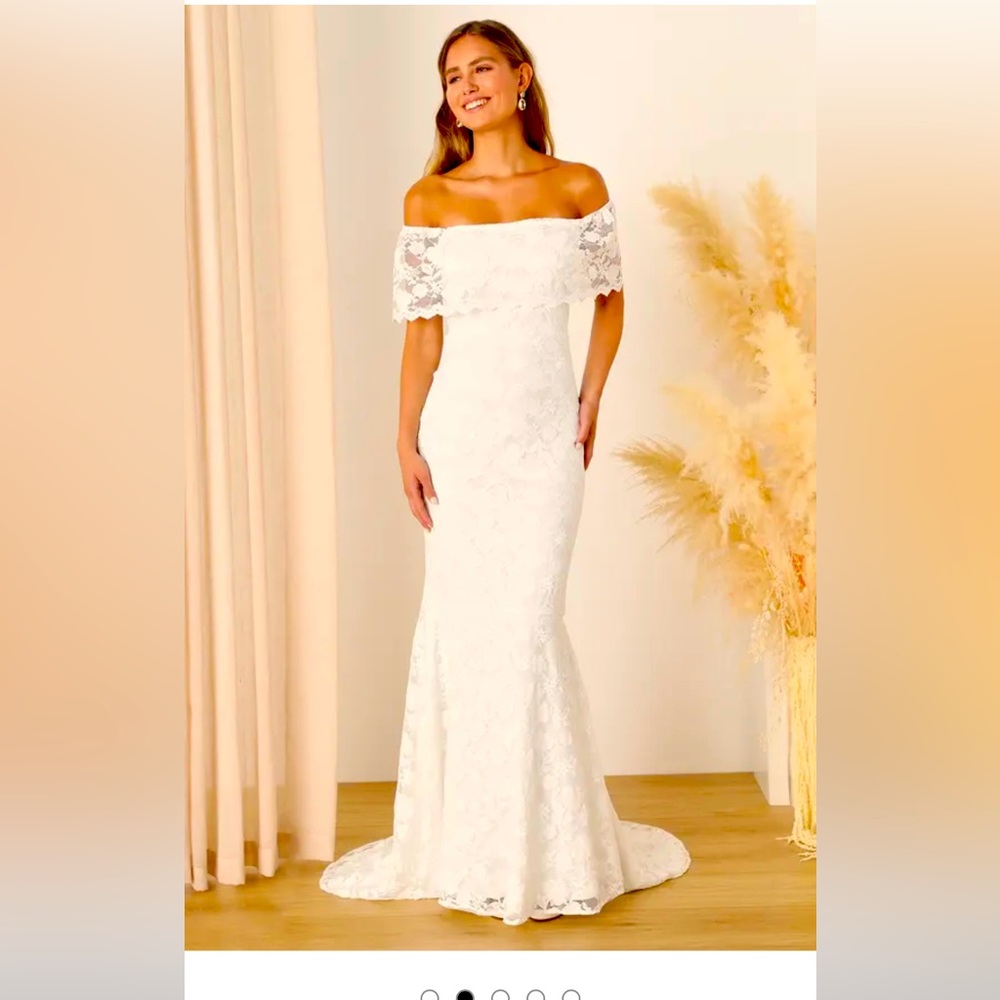 Lulu’s Love you eternally white lace off-the-shoulder maxi dress